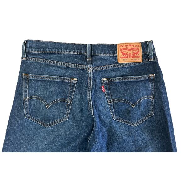 Levi Strauss 505 Men’s Denim Blue Jeans 34x32 Straight Leg - Picture 7 of 9
